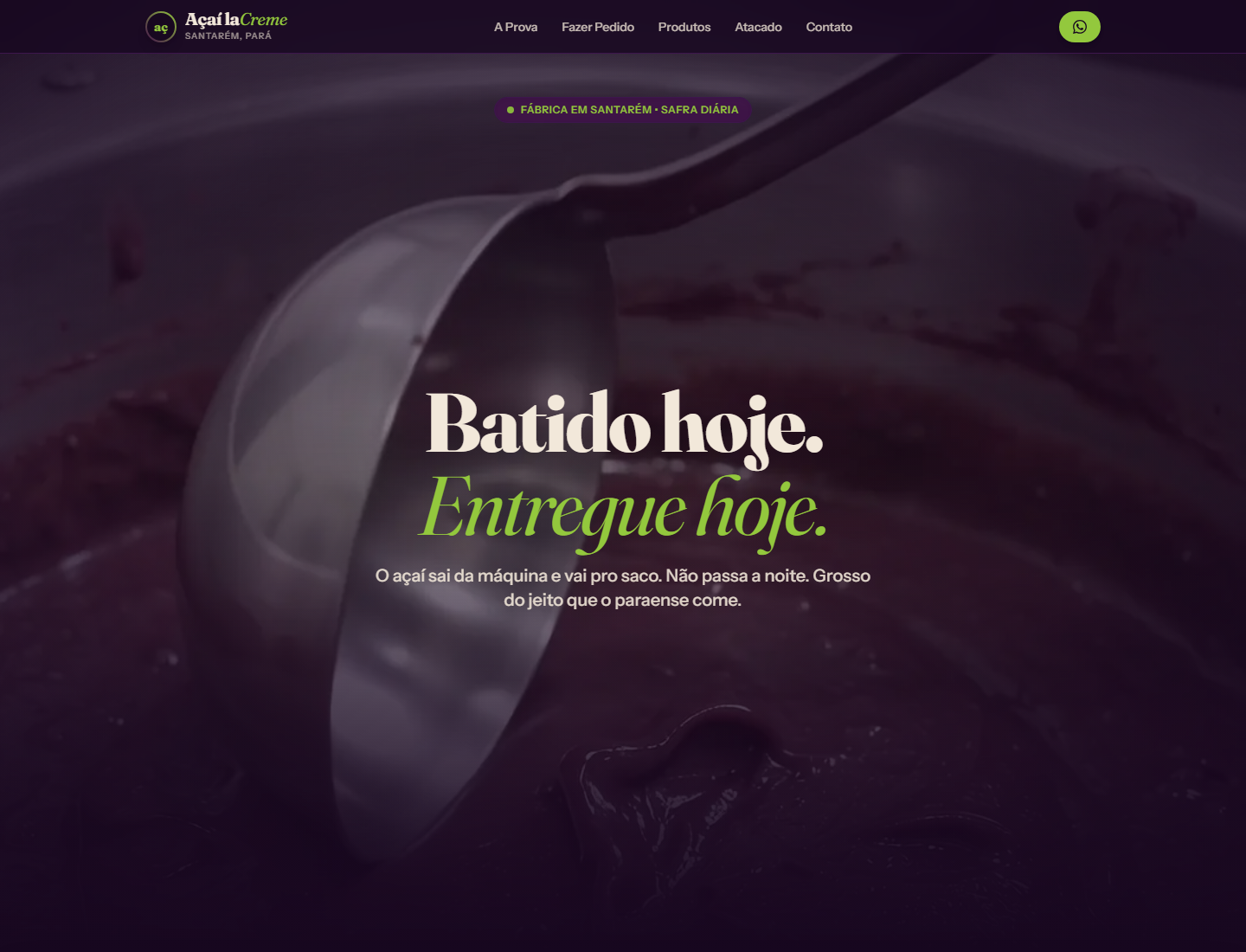 Screenshot do projeto Açaí la Creme